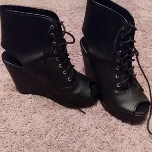 Black Lace Up 4 inch Heel Peep Toe